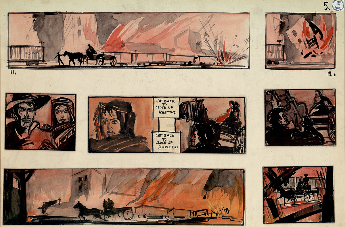 A Gone with the Wind storyboard drawing attributed to William Cameron Menzies.
