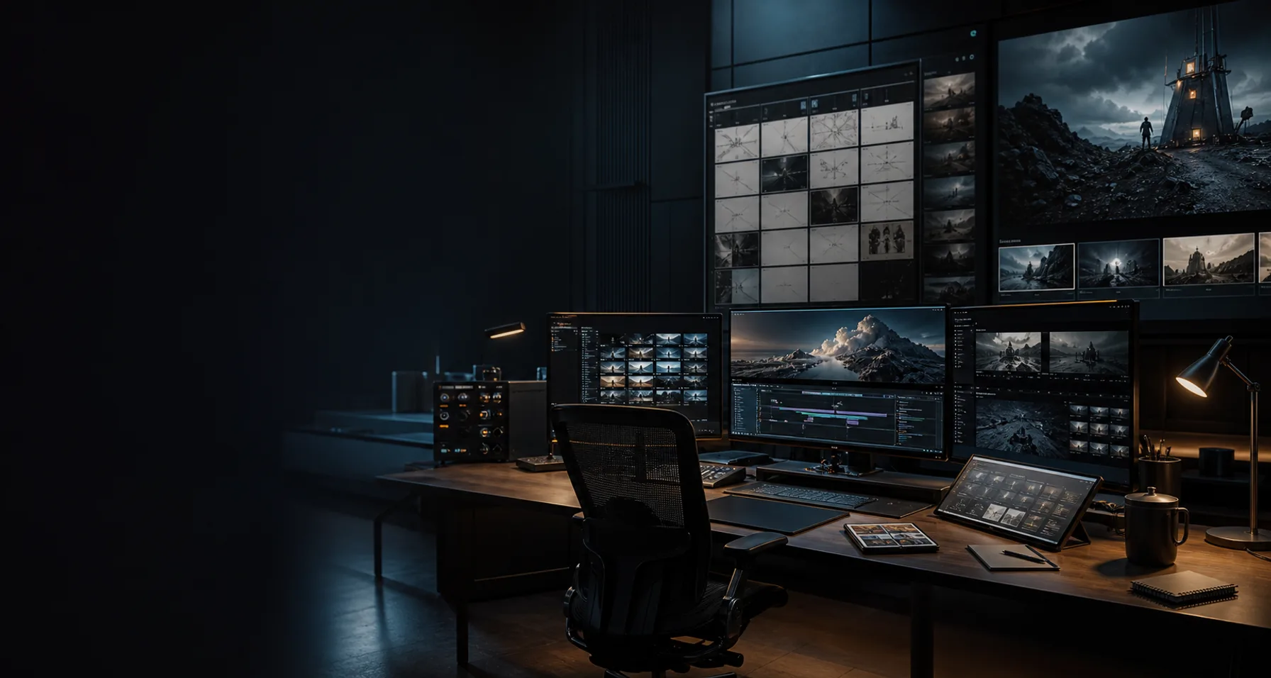 A cinematic AI production workspace for organizing shots, takes, and visual references.